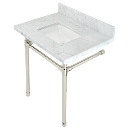 Fauceture Dreyfuss 30" Console Sink W/ SS Leg (8", 3 Hole), Marble White/ Nickel KVPB30M8SQ6ST